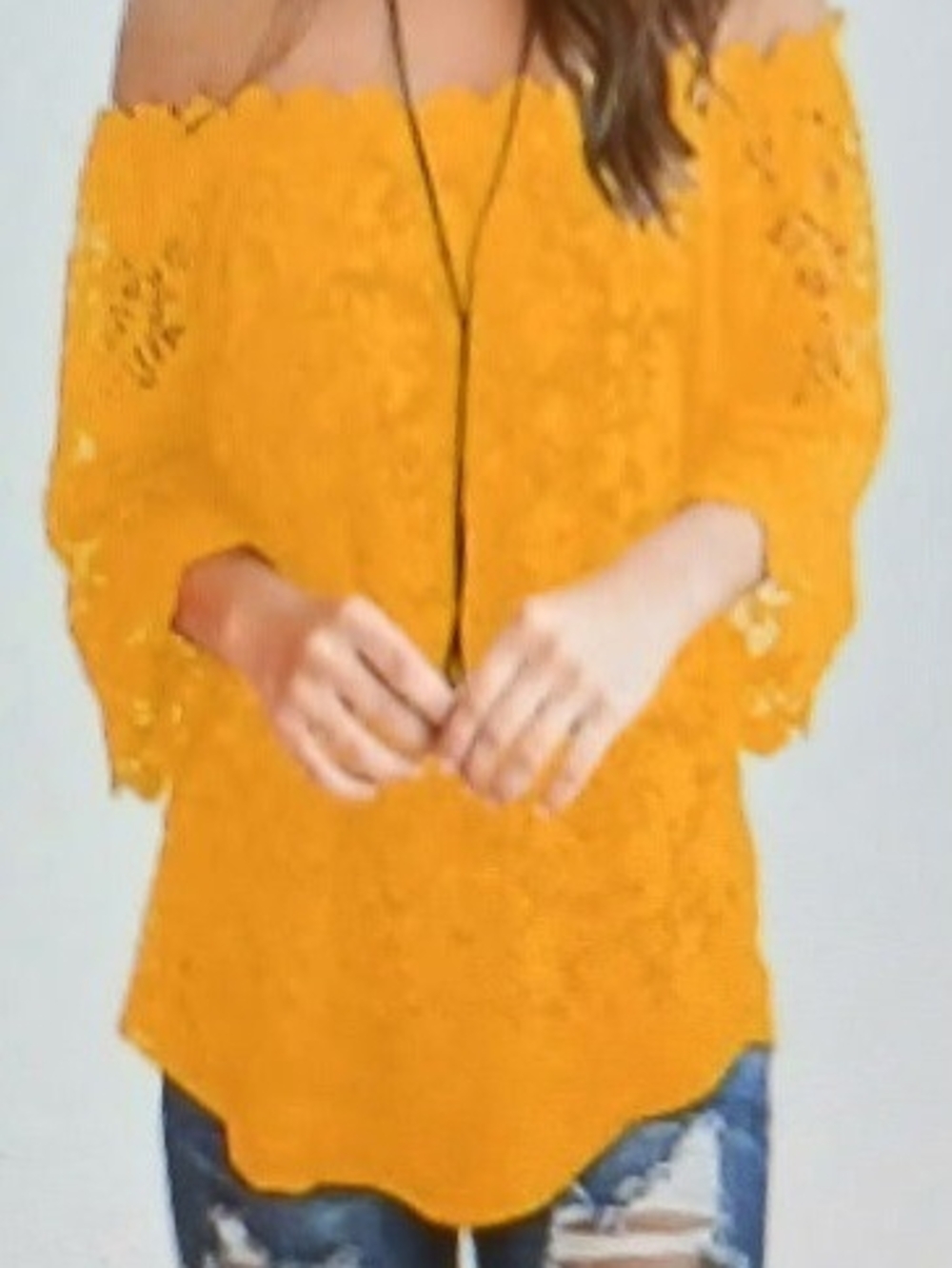Womens Off-Shoulder Lace Blouse in Mustard Yellow